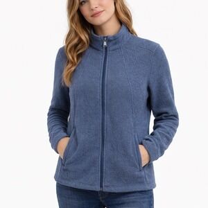Athleta Stroll Fleece Full Zip Jacket Blue Heathered Medium 1531 Athleisure M